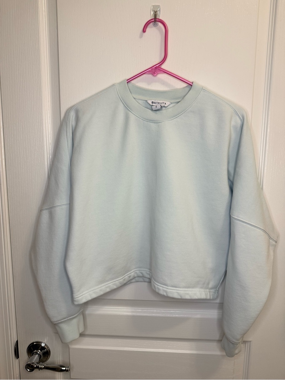 Athleta Light Blue Cropped Crewneck Sweatshirt Oversized Pullover. Small